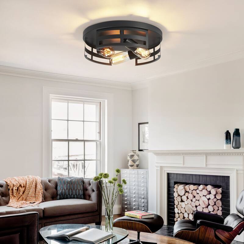 3-Light Black Farmhouse Flush Mount Ceiling Light-2 Pack For Bedroom/Living Room(Matte Black)