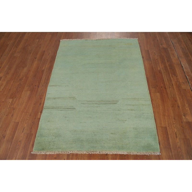Green Gabbeh Modern Foyer Rug Handmade Wool Carpet - 3'6"x 4'8"
