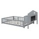 preview thumbnail 36 of 37, Full Size Multifunctional Kids Floor Bed with Storage Headboard and Blackboard, Teens Wooden Platform Bed Frame with Guardrails