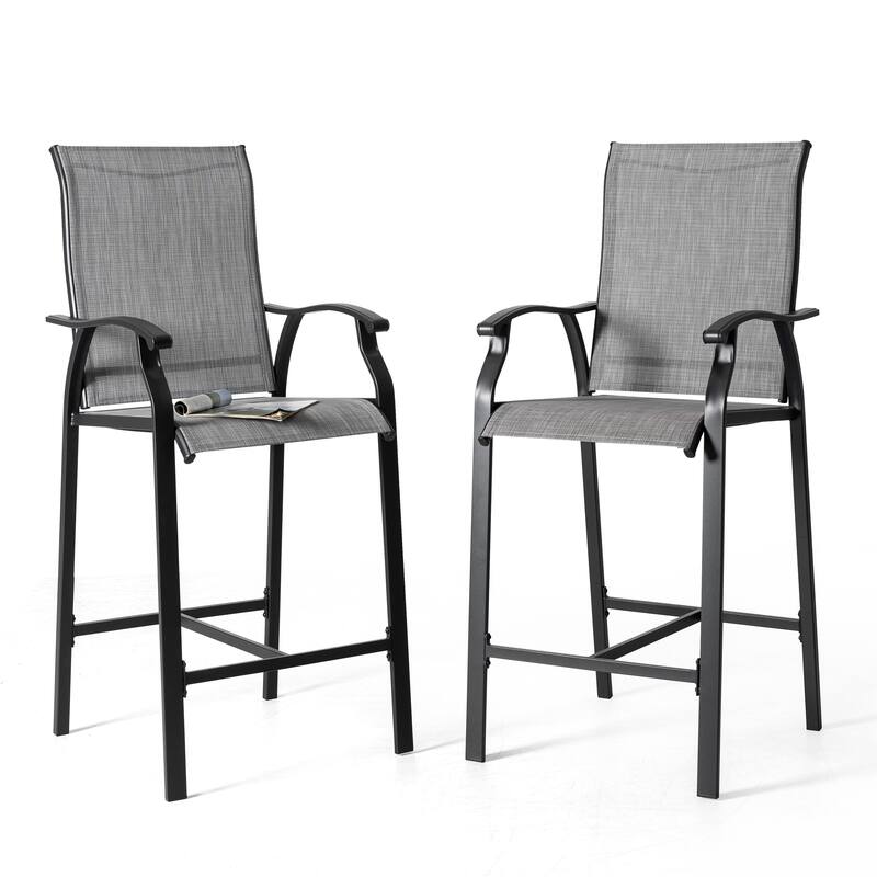 Nuu Garden Patio 2-Piece Textilene Bar Stools with High Backrest, Gray