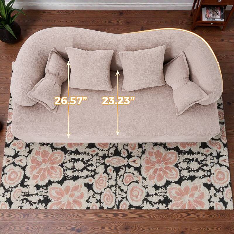2-in-1 Foldable Sofa Bed, 70" Convertible Boneless Couch Sleeper with 4 Pillows, Chenille Foam Futon for Living Room