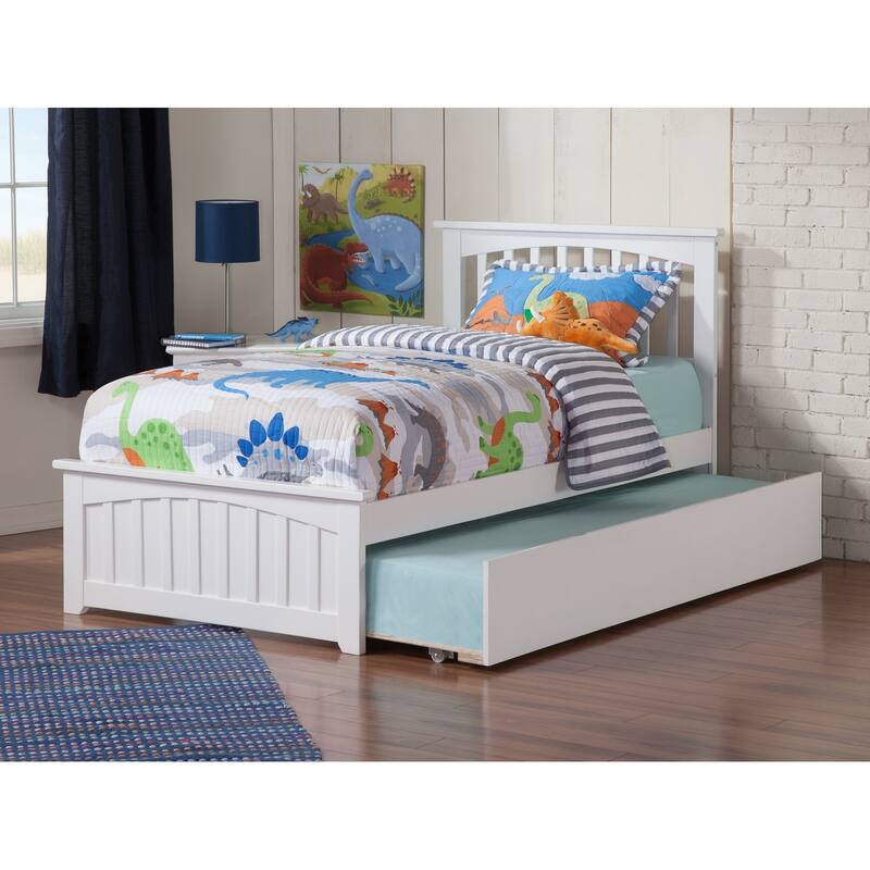 Gothic Grace Platform Bed with Trundle - Twin/Full Size, Grey Hardwood - Sturdy & Elegant Design