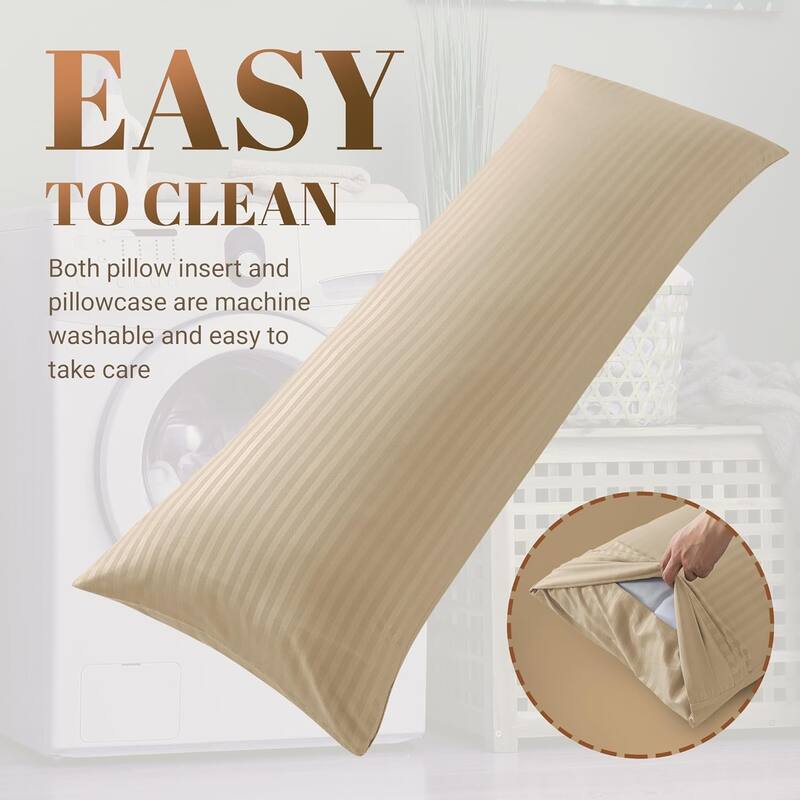 Full Body Pillow Insert with Pillowcase,Fluffy Long Bed Pillow for Adults with Washable Cover