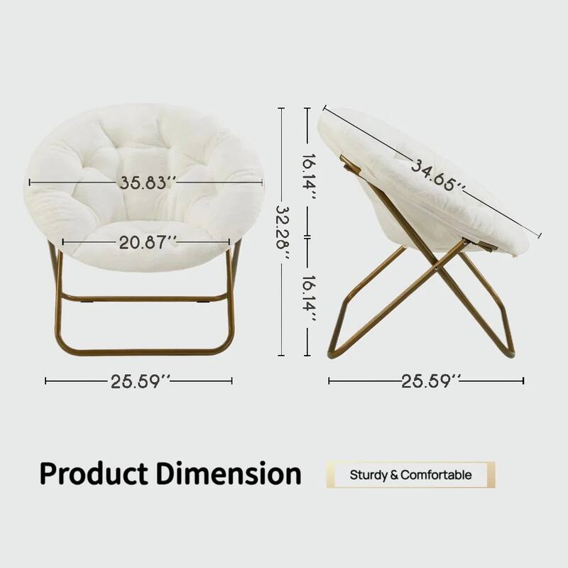 Faux Fur Folding Saucer Chair, Comfy Lounge Chairs for Bedroom Living Room Flexible Folding Seating