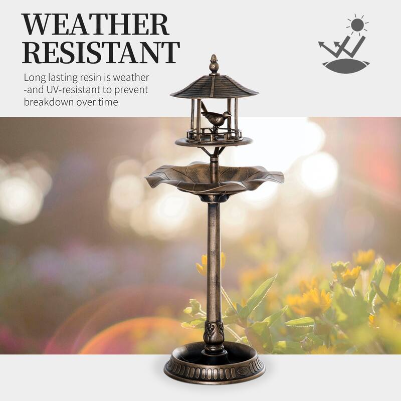 Outsunny 3-in-1 Resin Free Standing Garden Pedestal Bird Bath Bowl Feeder Planter - Bronze
