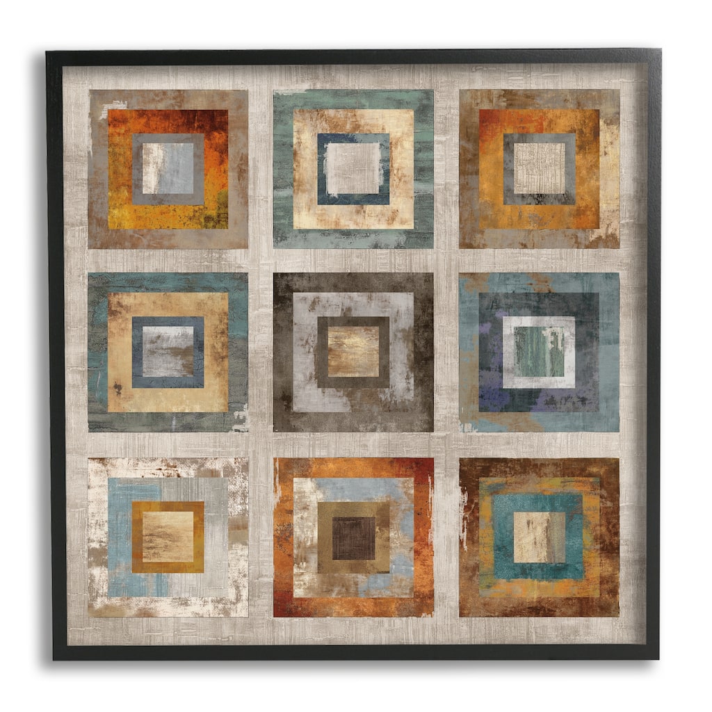 Stupell Layered Square Collage Industrial Rust Tones Abstract Shapes Framed Wall Art - Orange