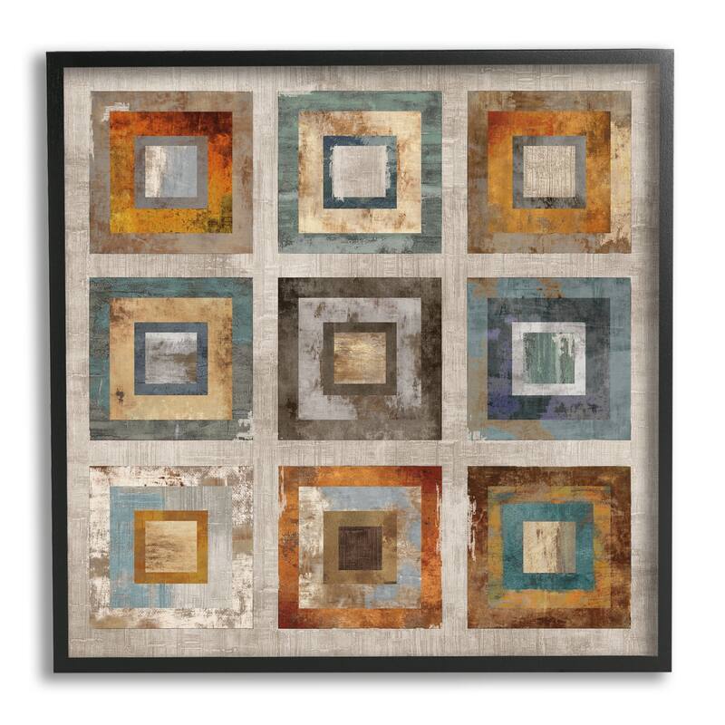 Stupell Layered Square Collage Industrial Rust Tones Abstract Shapes Framed Wall Art - Orange
