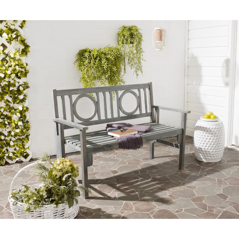 SAFAVIEH Outdoor Shprinza Acacia Wood Folding Bench - 48Wx24Dx35H - Ash Grey