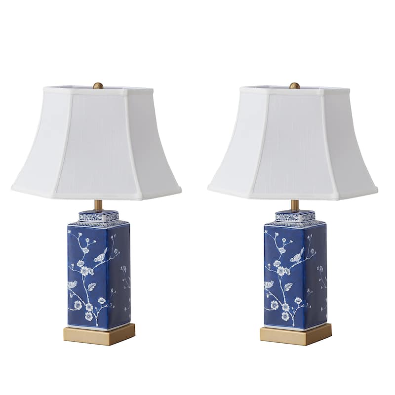 24-inch Blue/ White Dimmable Table Lamp with USB Port (Set of 2) - 24 inches