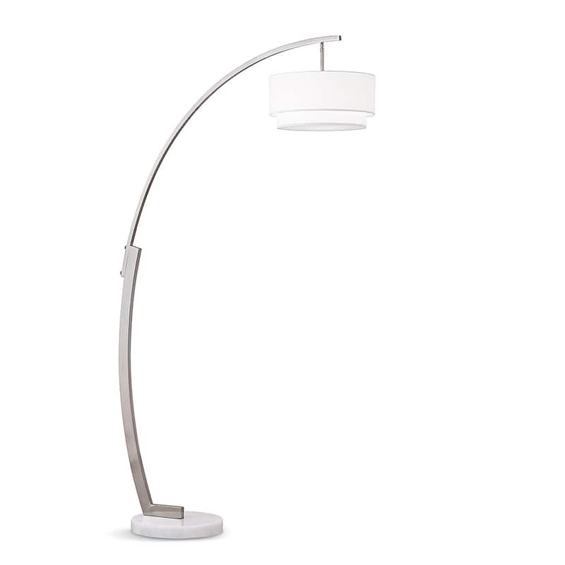 HOMEGLAM ARC 81"H Metal Floor Lamp - Brushced Nickel with White shade