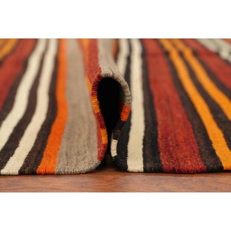 Hand Woven Oriental 100% Wool Carpet Southwestern Geometric Multi-Colored Kilim Area Rug - 9' 8'' X 4' 6''