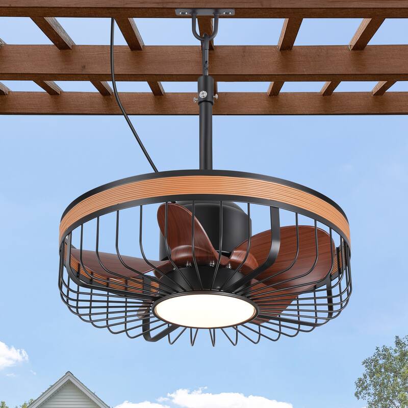 19" Waterproof Plug-in Outdoor Ceiling Fan with Light and Remote(5-Blade)