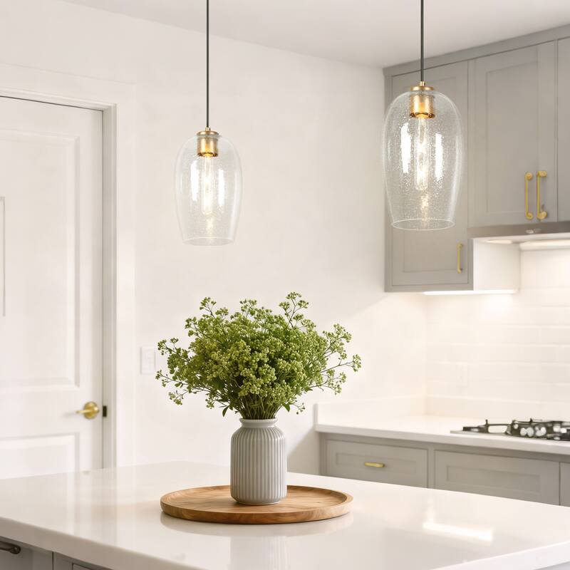 Modern 1-Light Black Gold Glass Pendant Light for Kitchen Island Dining Room - D 6.9" x H 12"