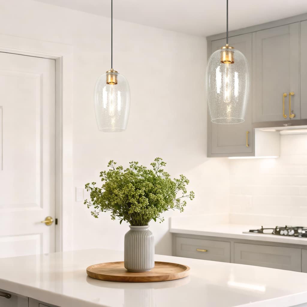 Modern 1-Light Black Gold Pendant Glass Island Lights for Dining Room - D 6.9" x H 12"