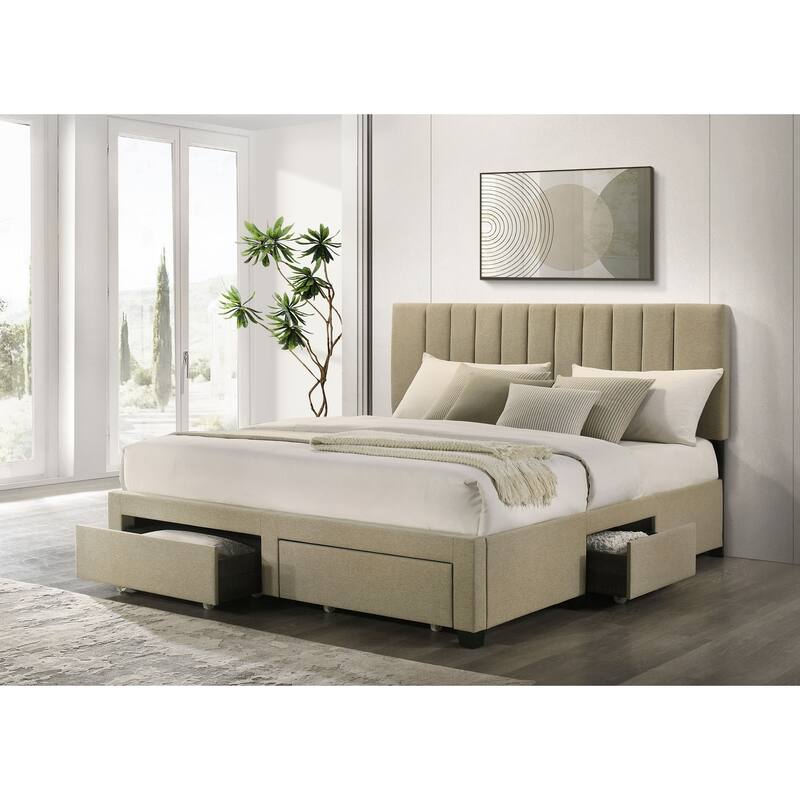 Wheatland 4-drawer Upholstered Storage Bed Light Brown