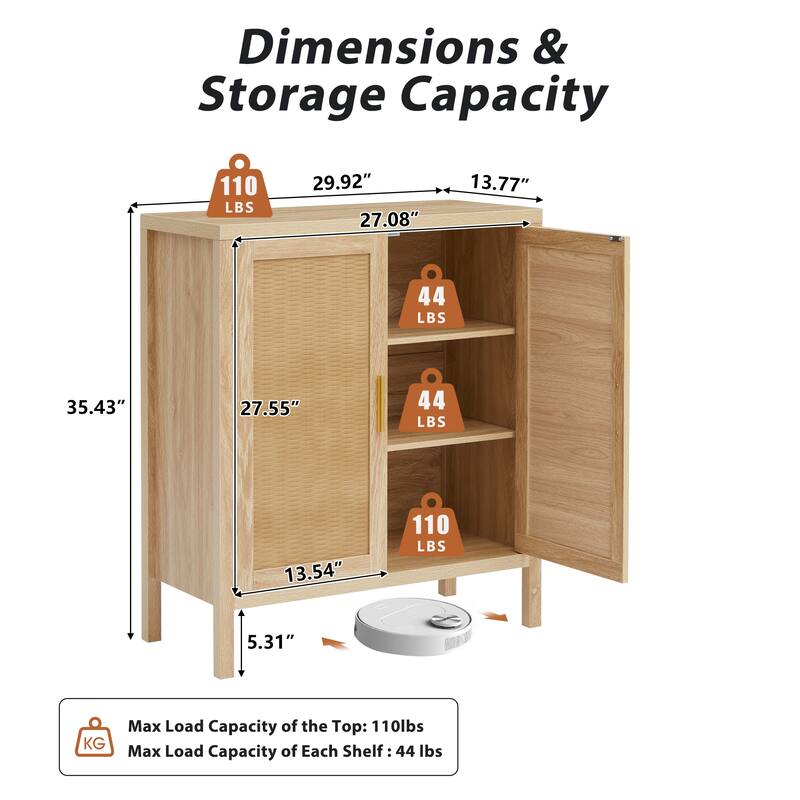 29in.W Wooden 2-Door Sideboard Buffet Cabinet With Storage