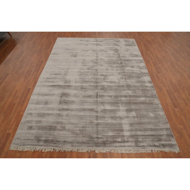 Hand Knotted Oriental Viscose Silk Carpet Modern Modern Brown Abstract Area Rug - 11' 4'' X 8' 1''