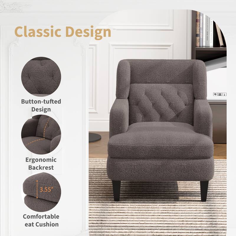 Modern 35.25" Upholstered Arm Chair with Birch Wood Legs amd Tufted Backrest for Living Room