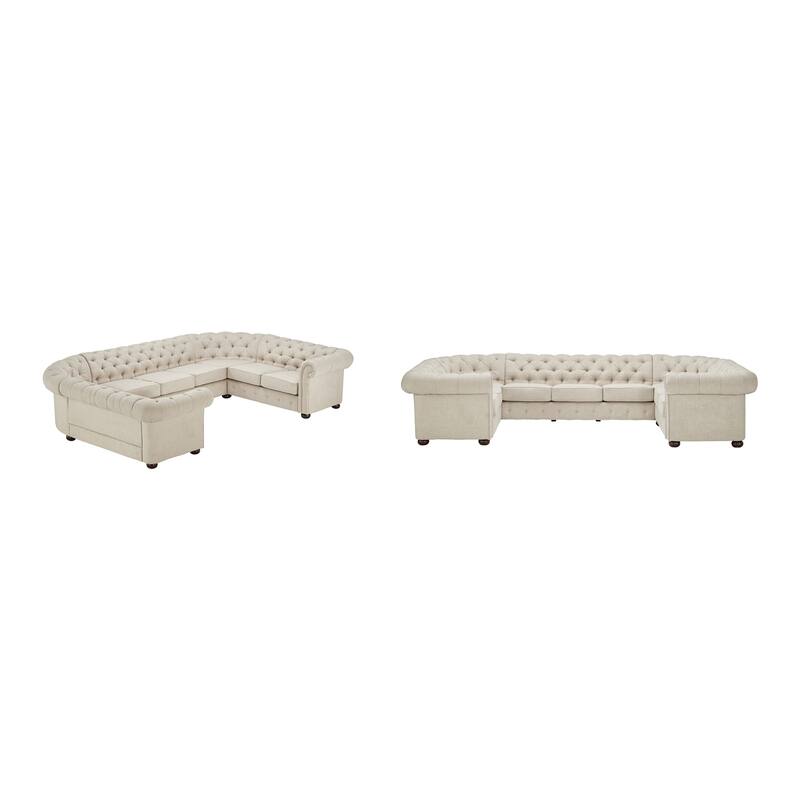 Gdansk 9-Seat U-Shaped Chesterfield Sectional Sofa - Beige Linen