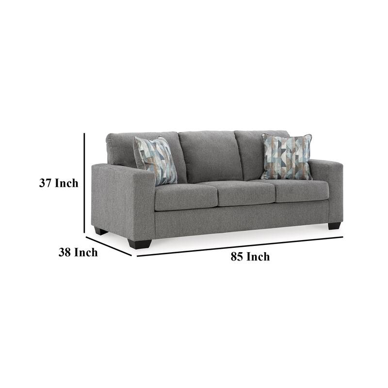 Gavin Sofa, Gray Polyester, Soft Cushions, 2 Accent Pillows, 85 Inch