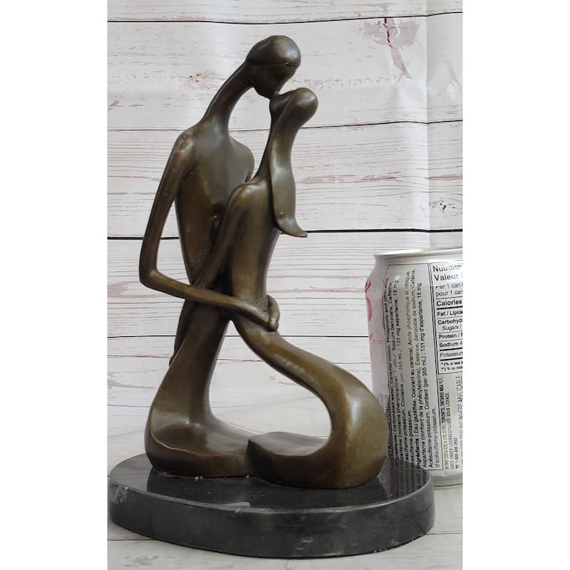 Signed Modern Art Abstract Two Lovebirds Sharing A Moment Bronze Sculpture Gift