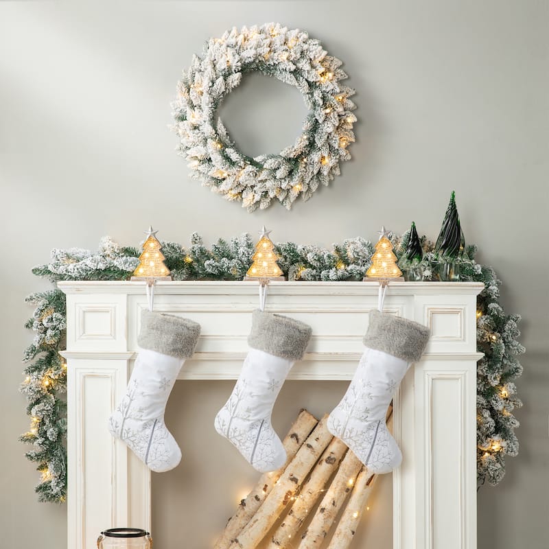 Glitzhome Snow Flocked Christmas Wreath or Garland with LED and Timer