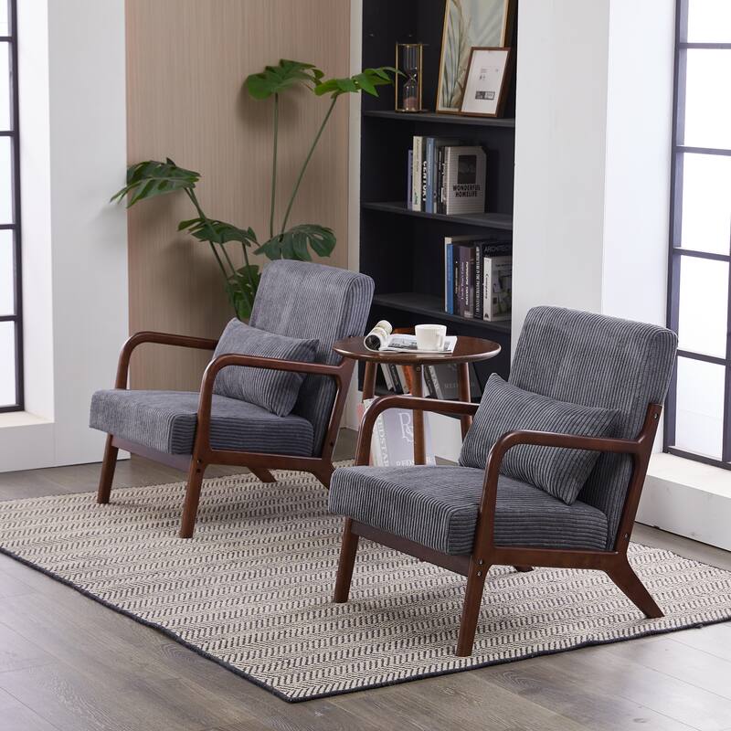 Mid-Century Modern Accent Chair, Arm Chair Living Room Chairs with Pillow Upholstered Reading Chair with Solid Wood Frame