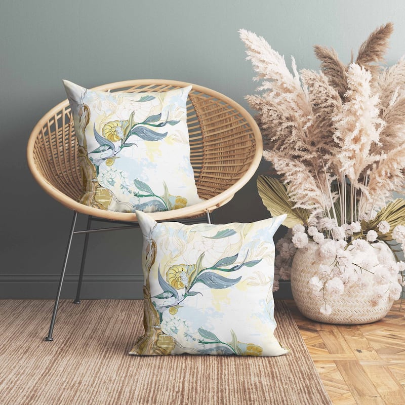 Leaf Lurker Indoor/Outdoor Reversible Throw Pillow Yellow and Blue