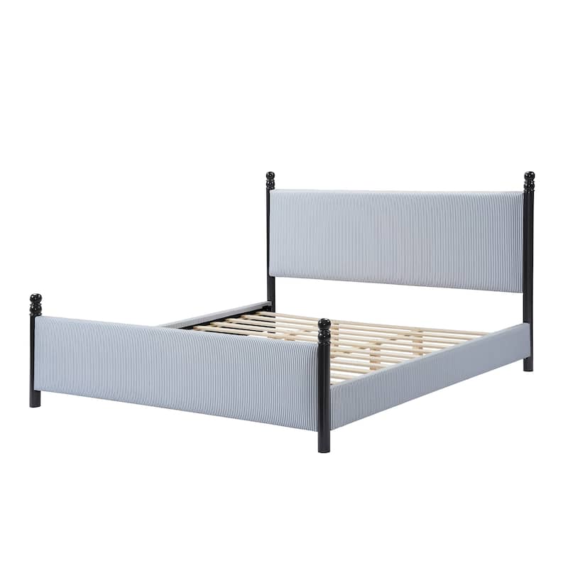 Christopher Knight Home - Modern Striped Upholstered Wood Bed Frame with High Padded Headboard & Soundproofed
