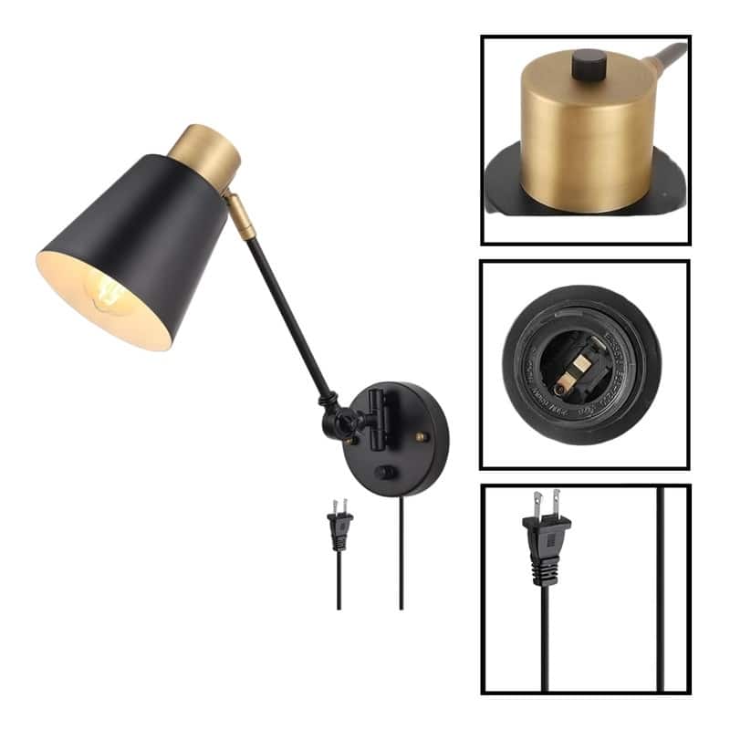 E26 Base plug in wall lamp black/Gold bedroom lamps wall metal wall light
