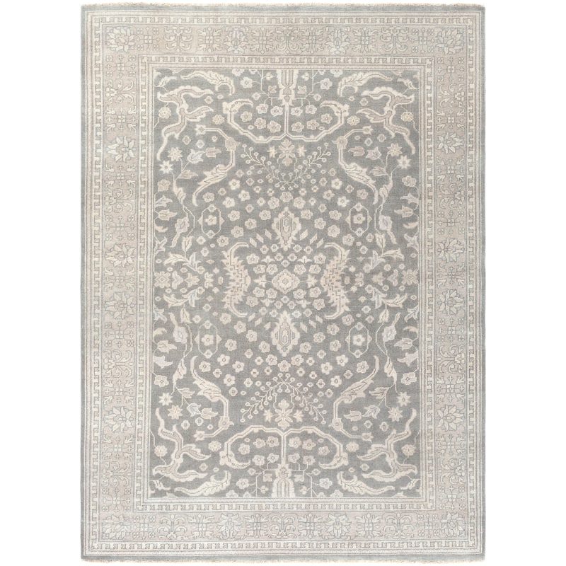 Hand-Knotted Whitford Floral Wool Area Rug - 8' x 11' - Moss