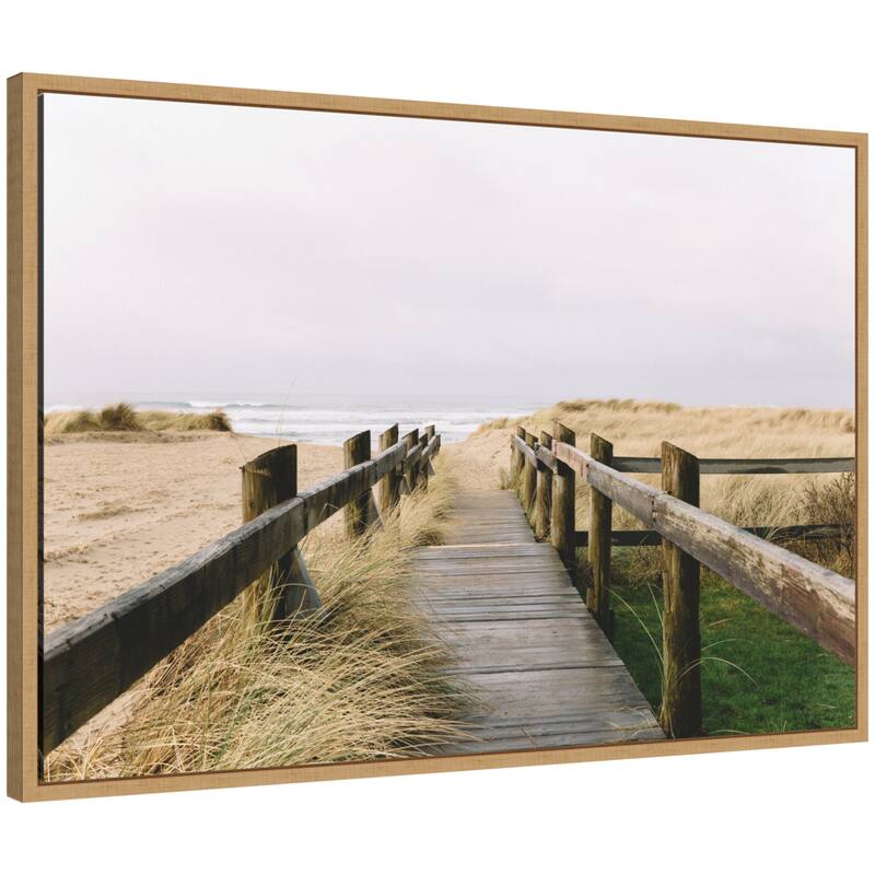 Kate and Laurel Sylvie Coastal Beach Boardwalk Ocean Landscape Framed Canvas by Patricia Hasz of Patricia Rae Photography - 33x23
