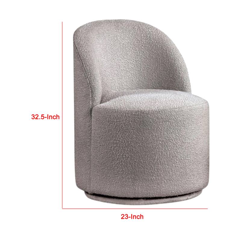 Ager Side Dining Swivel Chair, Curved Barrel Style, Gray Boucle Chenille