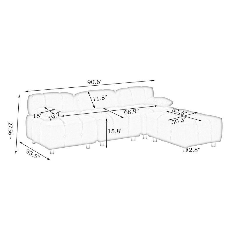 90.60" Tech Fabric L-Shaped Three-Seater Cushioned Sofa (New)