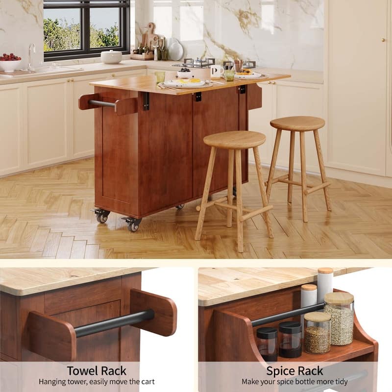 Kitchen Island Cart with Solid Wood Top and Locking Wheels