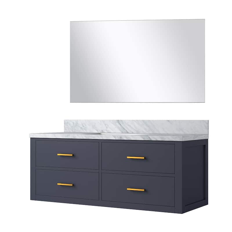 Castor Bath Vanity with Carrara Marble Top, Sink and Mirror
