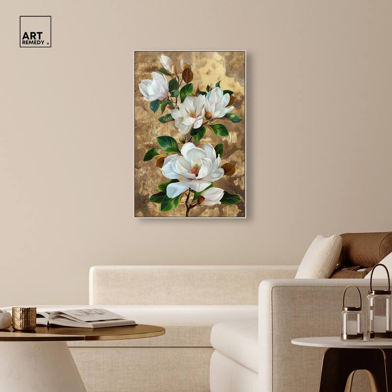 Guilded White flora Canvas by Art Remedy