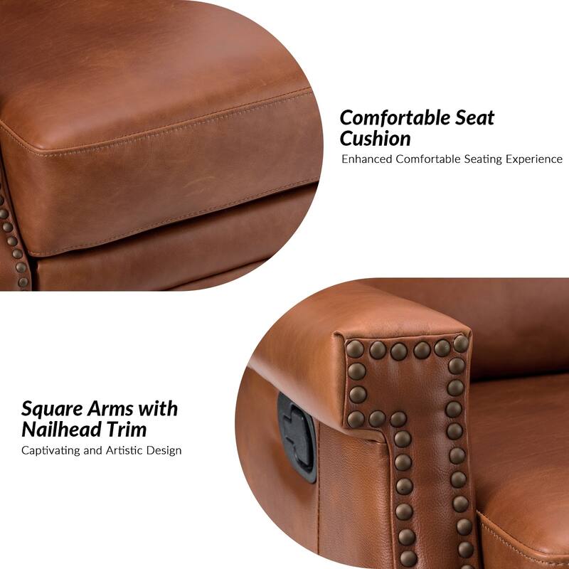 Echidna Transitional Genuine Leather Swivel Rocker Nursery Chair with Nailhead Trim by HULALA HOME