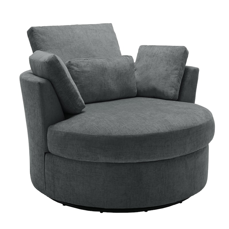 Upholstered Accent Swivel Barrel Armchair Club Chair with Pillows