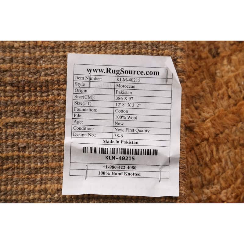 Moroccan Oriental Runner Rug Hand-Knotted Wool Carpet - 3'2" x 12'8"
