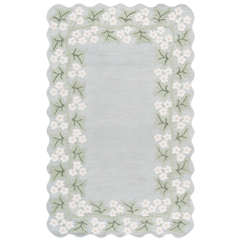 SAFAVIEH Handmade Jardin Benvenuta Floral Wool Rug - Grey/Ivory - 6' Square