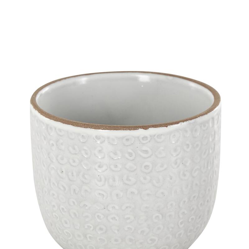 Ceramic Abstract Circle Patterned Indoor Outdoor Planter with Brown Accents and Base Tray - Set of 3 White - Roche River Decor