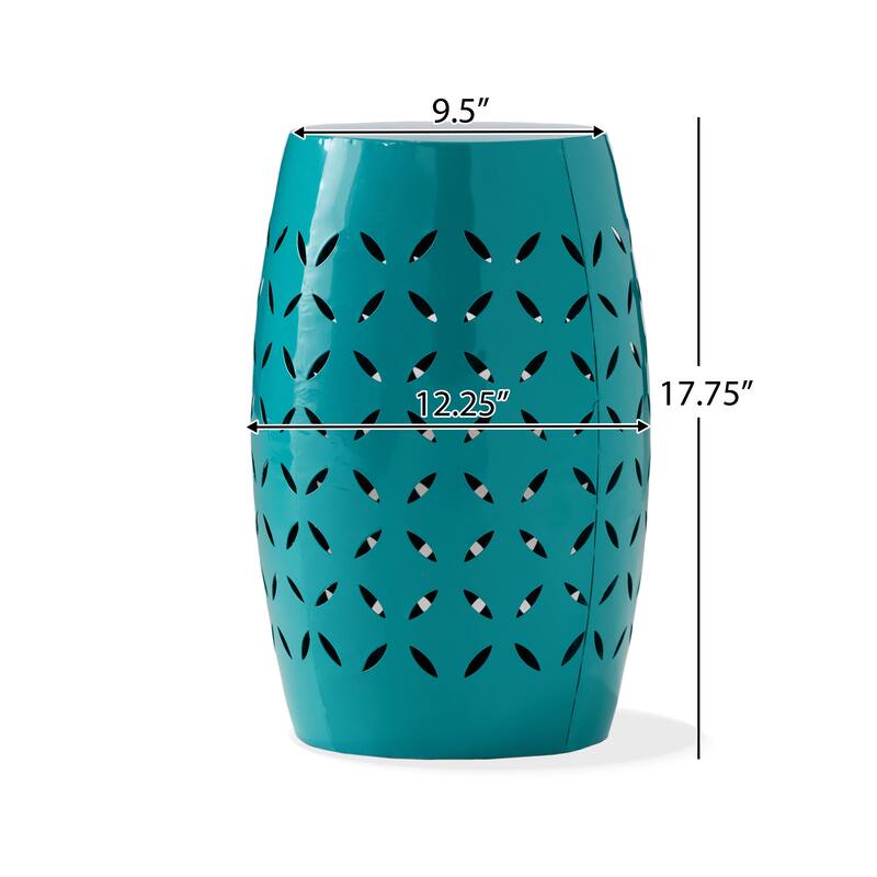 12.25" Modern Round Side Table with Barrel Structure and Iron-cut Design for Living Room or Bedroom