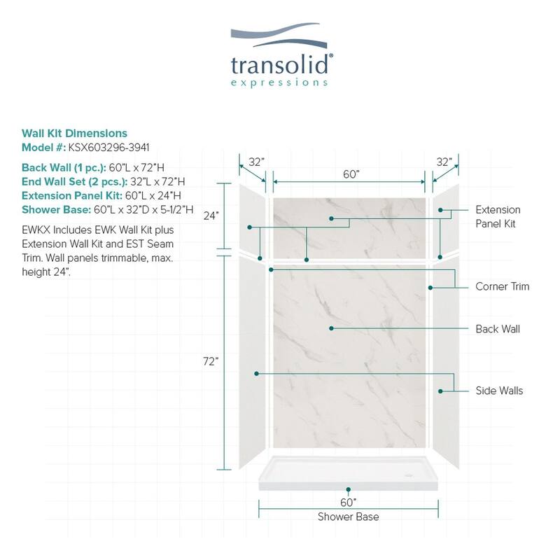 Transolid Expressions 60-in X 32-in X 96-in Glue to Wall Shower Kit - 32" x 60" x 96" - 32" x 60" x 96"