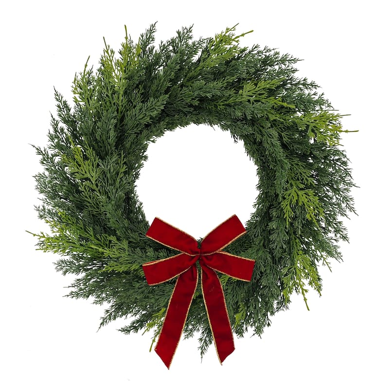 Puleo International 22" Artificial PE Cypress Christmas Wreath with Bow