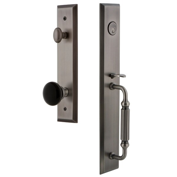 Grandeur FAVFGRCOV_ESET_238 Fifth Avenue Solid Brass Rose Keyed Entry Single Cylinder Full Plate 'F' Grip Handleset with