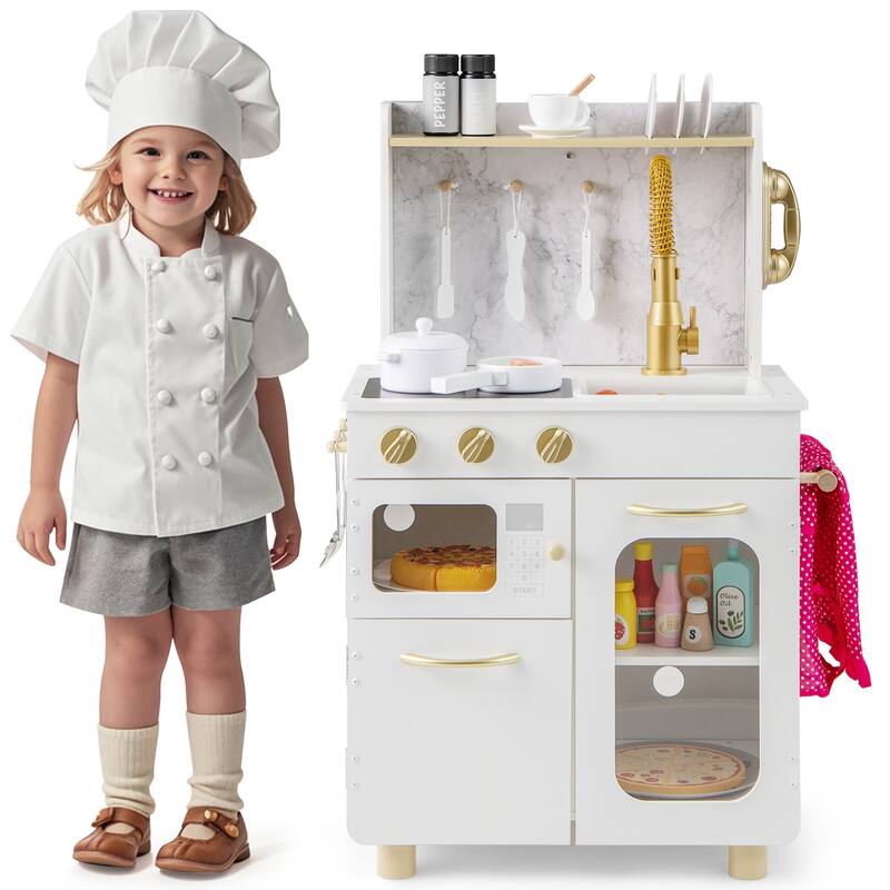 Gymax Kids Kitchen Set Pretend Play Kitchen w/ Stoves & Faucet & Sink