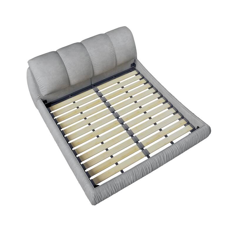 Queen Size Upholstered Platform Bed with Cushioned Headboard - Sturdy Solid Wood Frame.