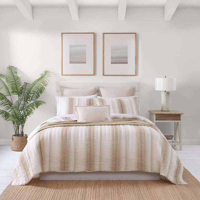 Tommy Bahama La Prisma Stripe Texture Reversible Cotton Bedding (Beige, 3 Piece Set)
