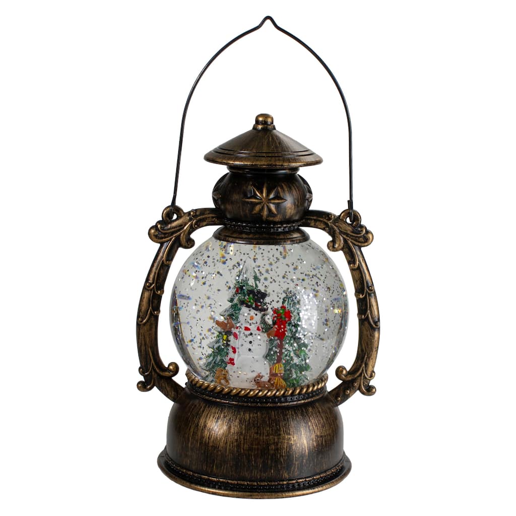 7.75" Black and White Snowman in Front of Christmas Trees Lantern